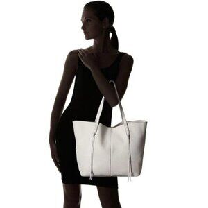 Rebecca Mincoff Large Gray Leather Tote Bag – Textured Pebbled Design, Everyday